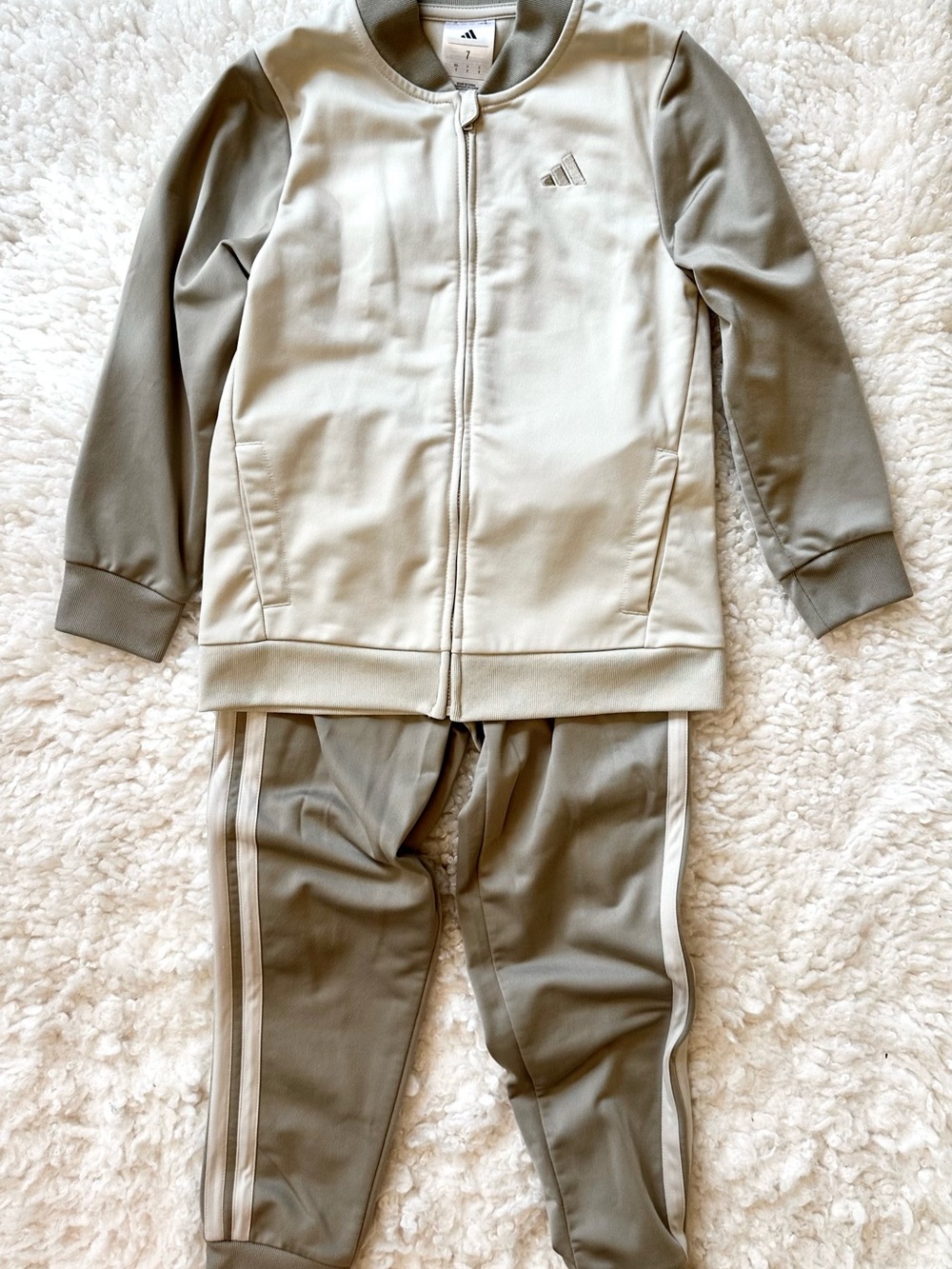 adidas Kids Two-Tone Taupe & Off-White Track Set/ Size 7